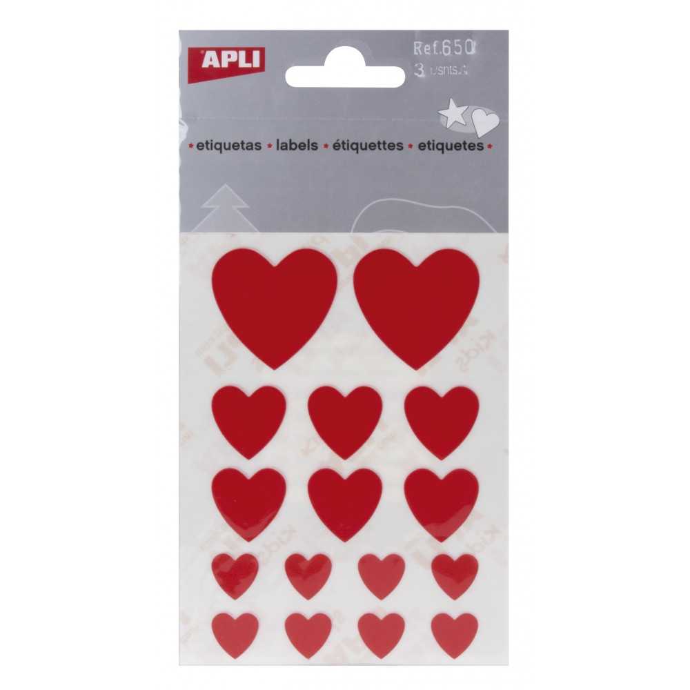 Apli 00650 Bolsa Pegatinas Corazones Rojos 3H