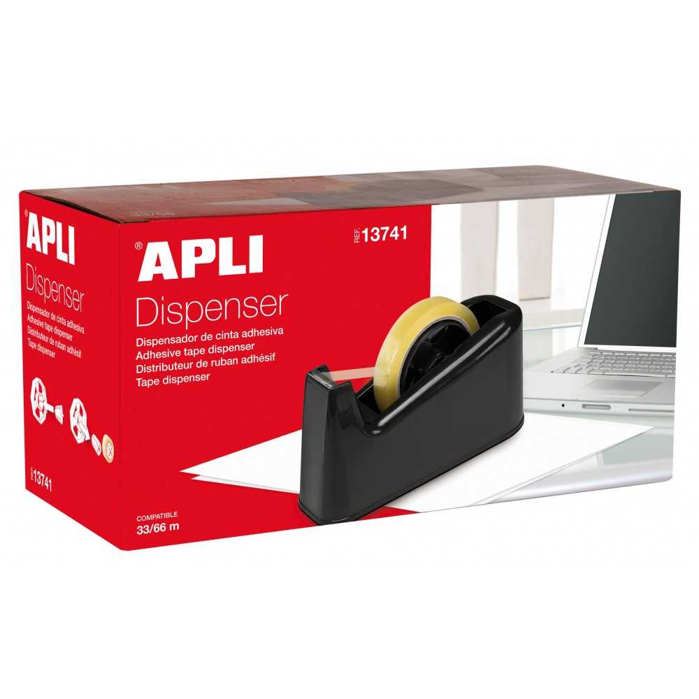 Portarrollos de Cinta Adhesiva Negro 33/66mm Apli 13741