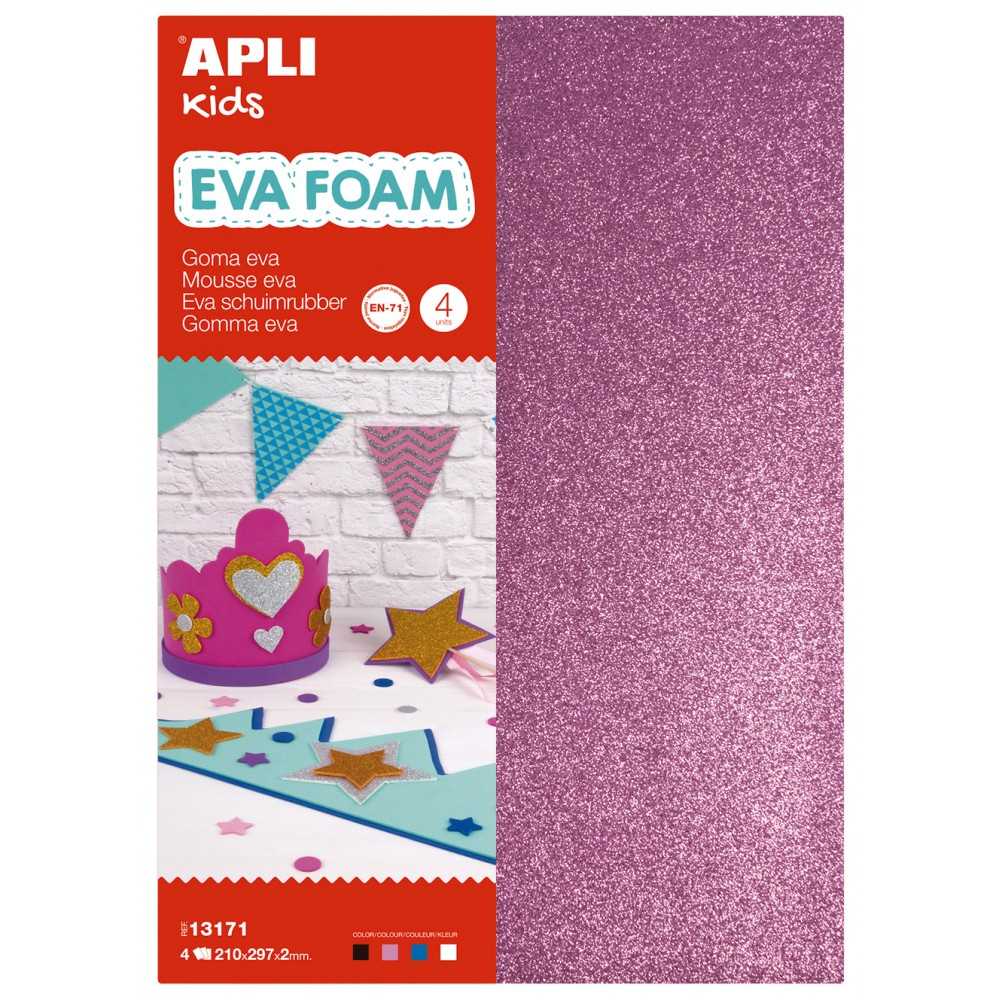 4 Hojas Goma Eva Purpurina Surtido Colores A4 Apli 13171 COMPRAETIQUETAS