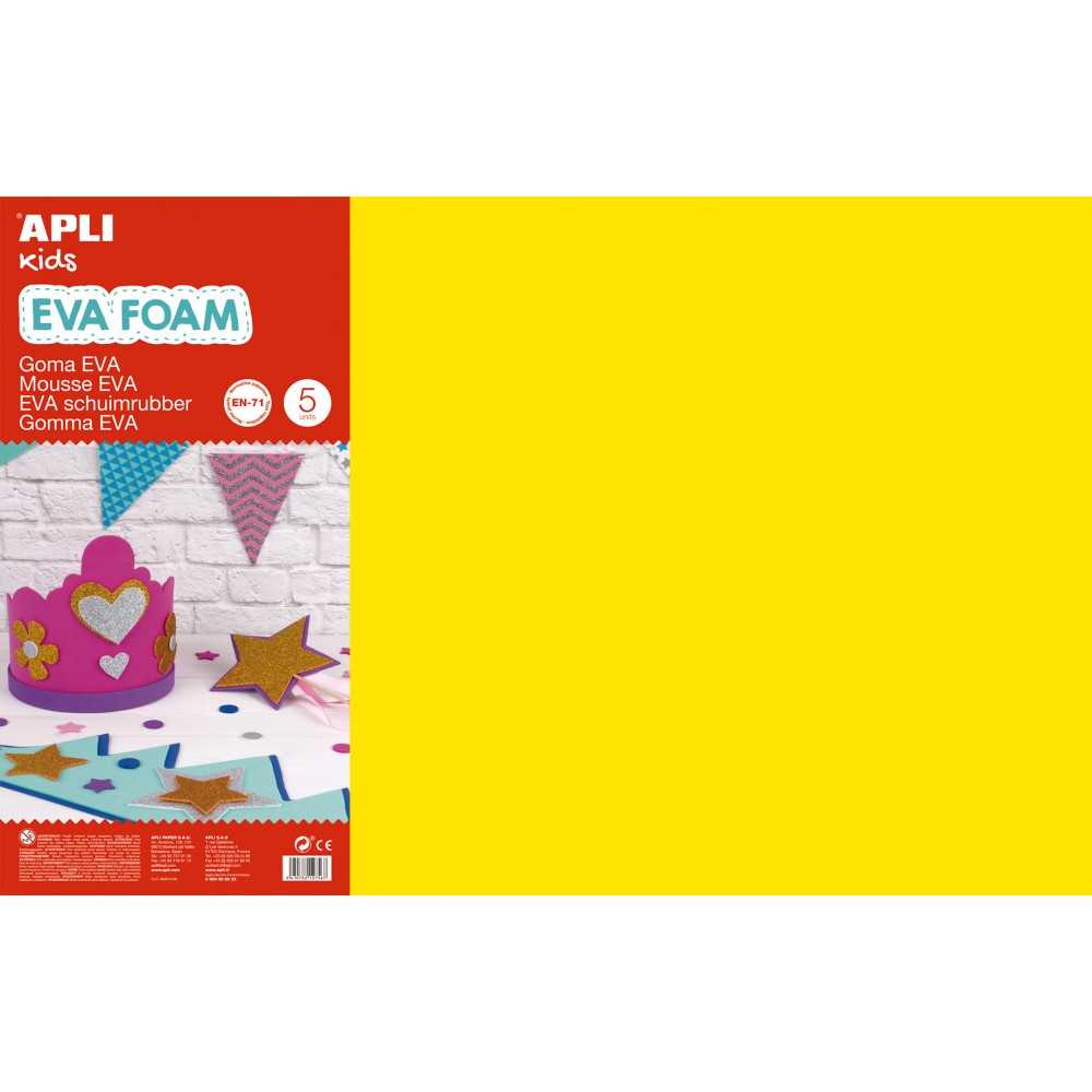 5 Hojas Goma Eva Color Amarillo 60 x 40 cm Apli 12760 Compraetiquetas