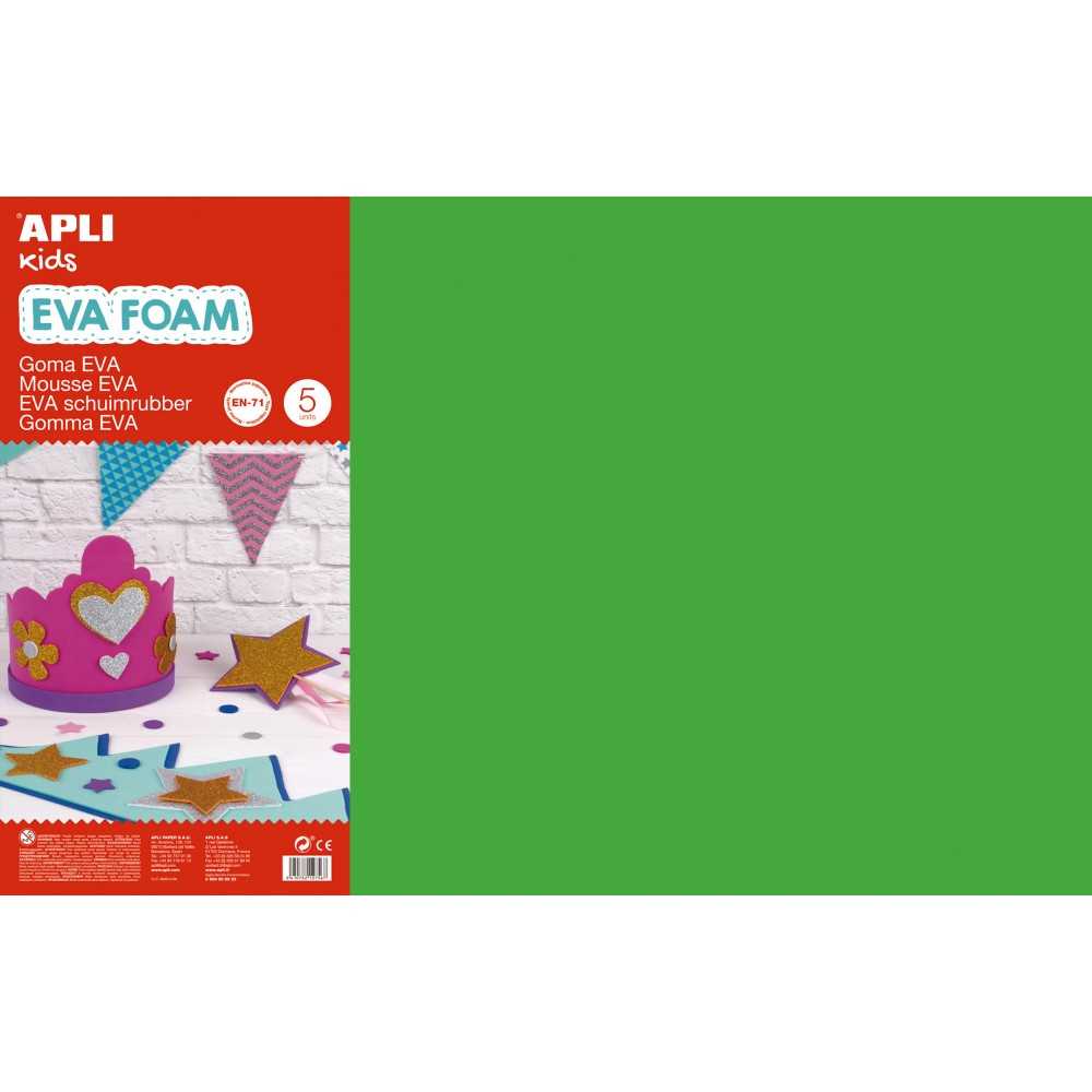 5 Hojas Goma Eva Color Verde 60x40 cm Apli 12761 Compraetiquetas