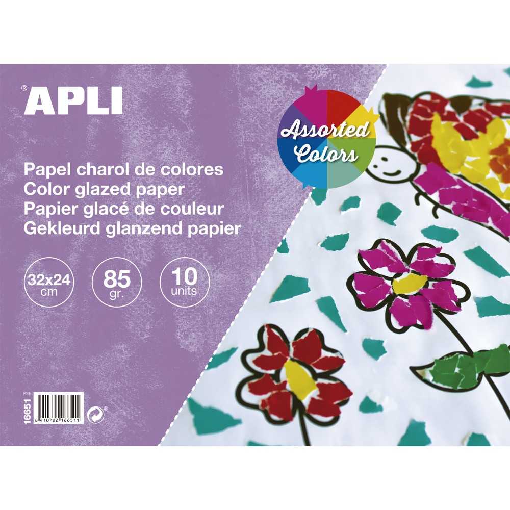 10H Papel Charol Colores Surtidos 32 x 24cm Apli 16651 COMPRAETIQUETAS