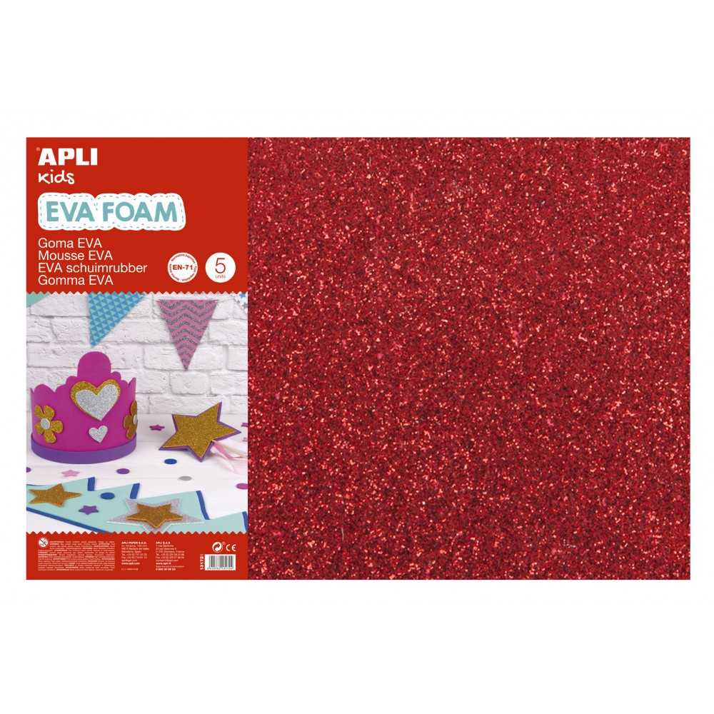 3 Hojas Goma Eva Purpurina Color Rojo 60x40 cm Apli 13172 Compraetiquetas
