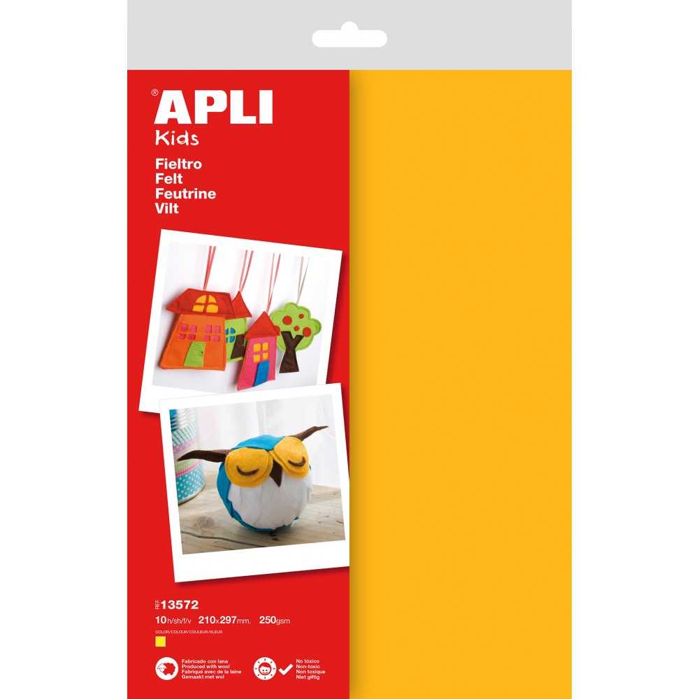 10 Hojas Fieltro A4 Color Amarillo Apli 13572