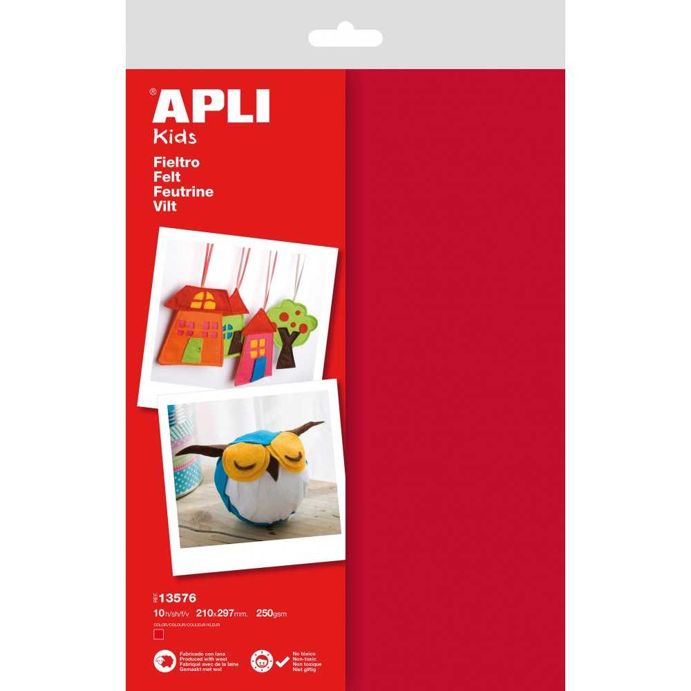 10 Hojas Fieltro A4 de Color Rojo Apli 13576