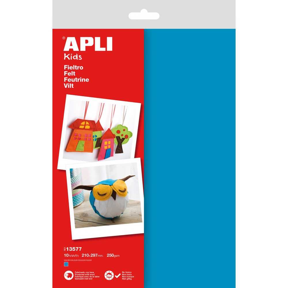 10 Hojas Fieltro A4 de Color Azul Apli 13577