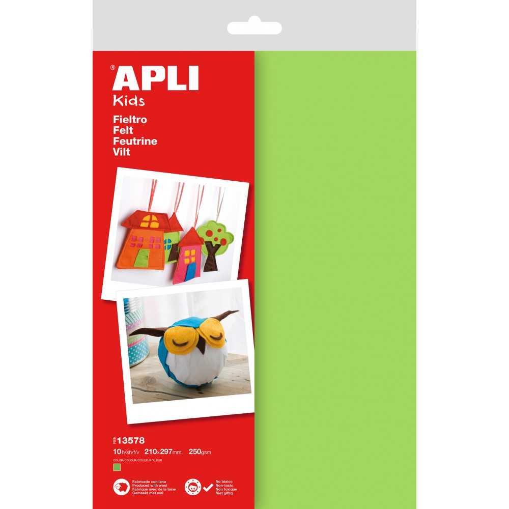 10 Hojas Fieltro A4 de Color Verde Apli 13578