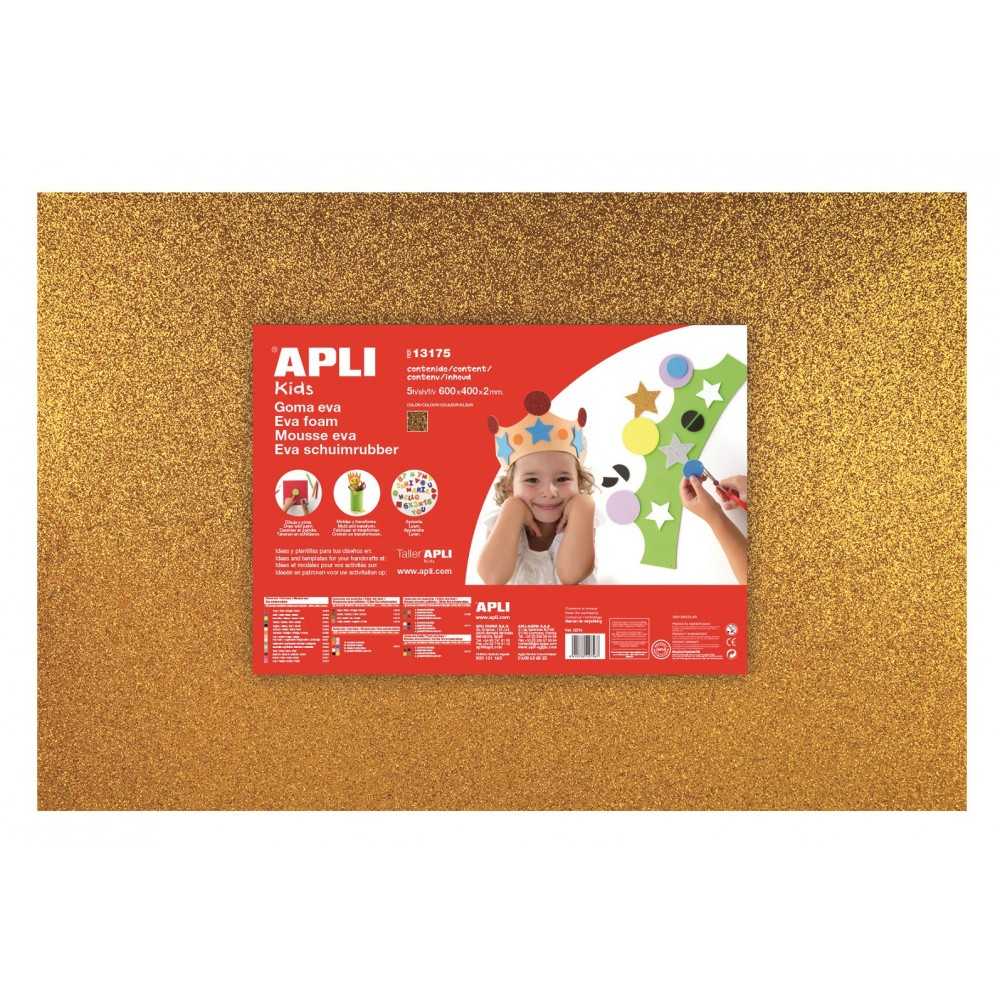 3 Hojas Goma Eva Purpurina Color Oro 60x40 cm Apli 13175 Compraetiquetas