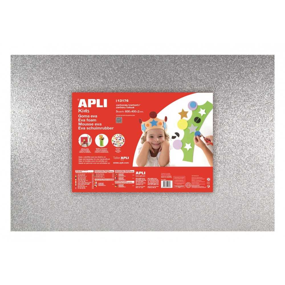 3 Hojas Goma Eva Purpurina Color Plata 60x40 cm Apli 13176 Compraetiquetas