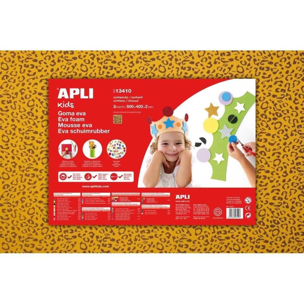 3 Láminas Goma Eva Impresa Leopardo 60x40cm Apli 13410 Compraetiquetas
