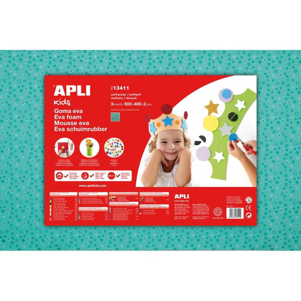 3 Láminas Goma Eva Impresa Flor Color Turquesa 60x40cm Apli 13411 Compraetiquetas
