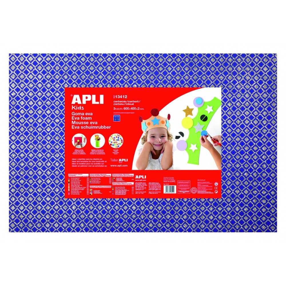 3 Hojas Goma Eva Impresa Azul 60x40 cm Apli 13412 COMPRAETIQUETAS