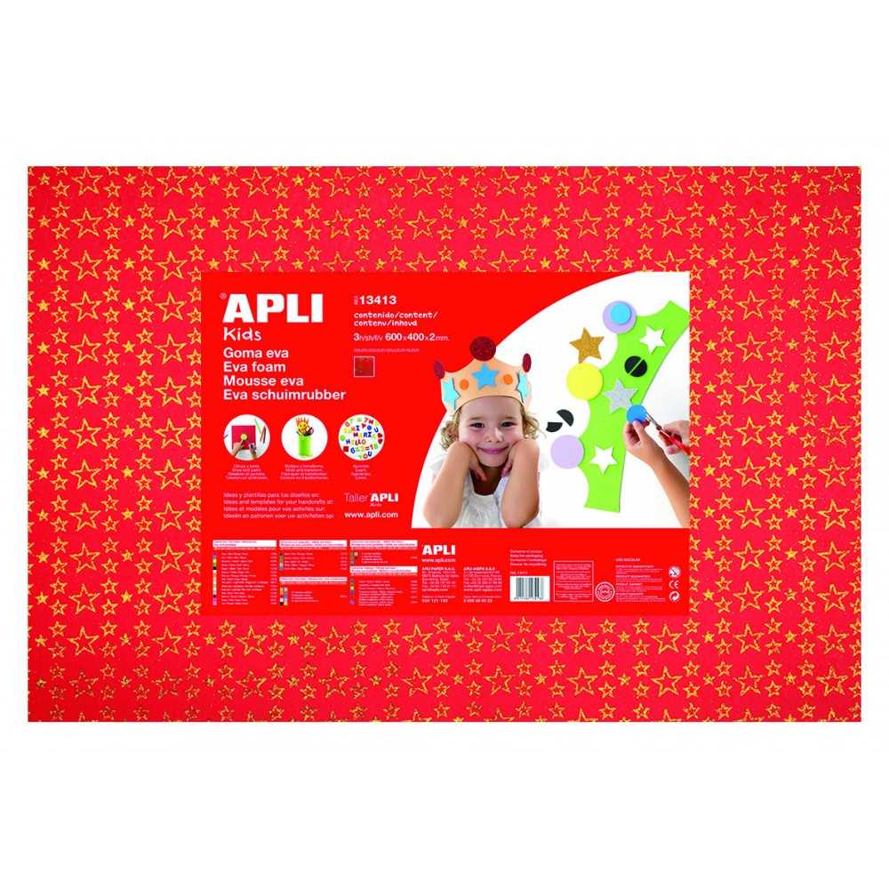 3 Hojas Goma Eva Impresa Roja 60x40 cm Apli 13413 COMPRAETIQUETAS