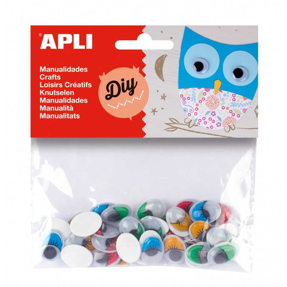 40 Ojos Móviles Con Pestañas Adhesivos de Colores 16x 12 mm Apli 13059 Compraetiquetas