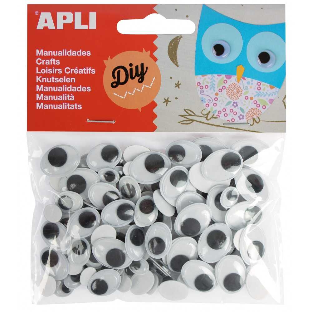 100 Ojos Móviles Adhesivos Con Pestañas Color Negro Apli 13264 COMPRAETIQUETAS