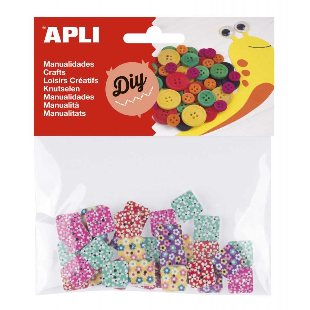 35 Botones Estampados de Madera Para decorar Apli 14787 Compraetiquetas