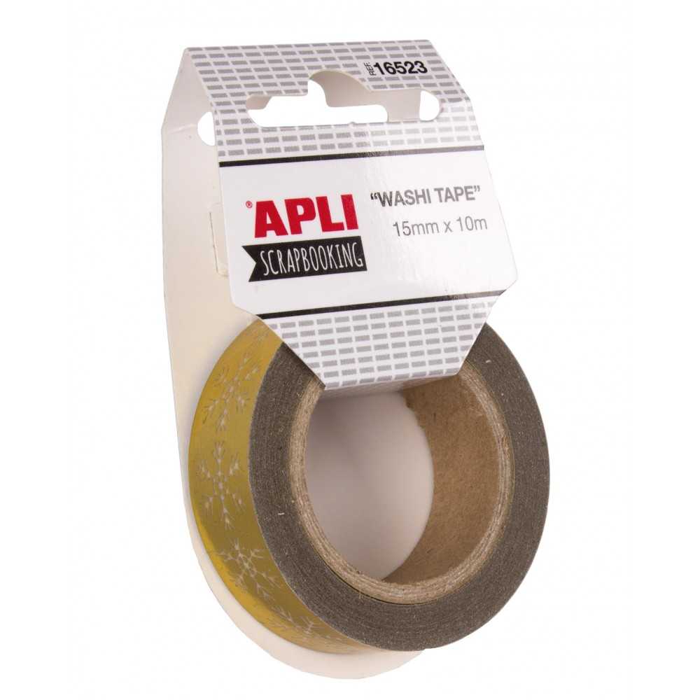 Cinta Papel Washi Tape 15mmx10m Oro Copos Nieve 16523