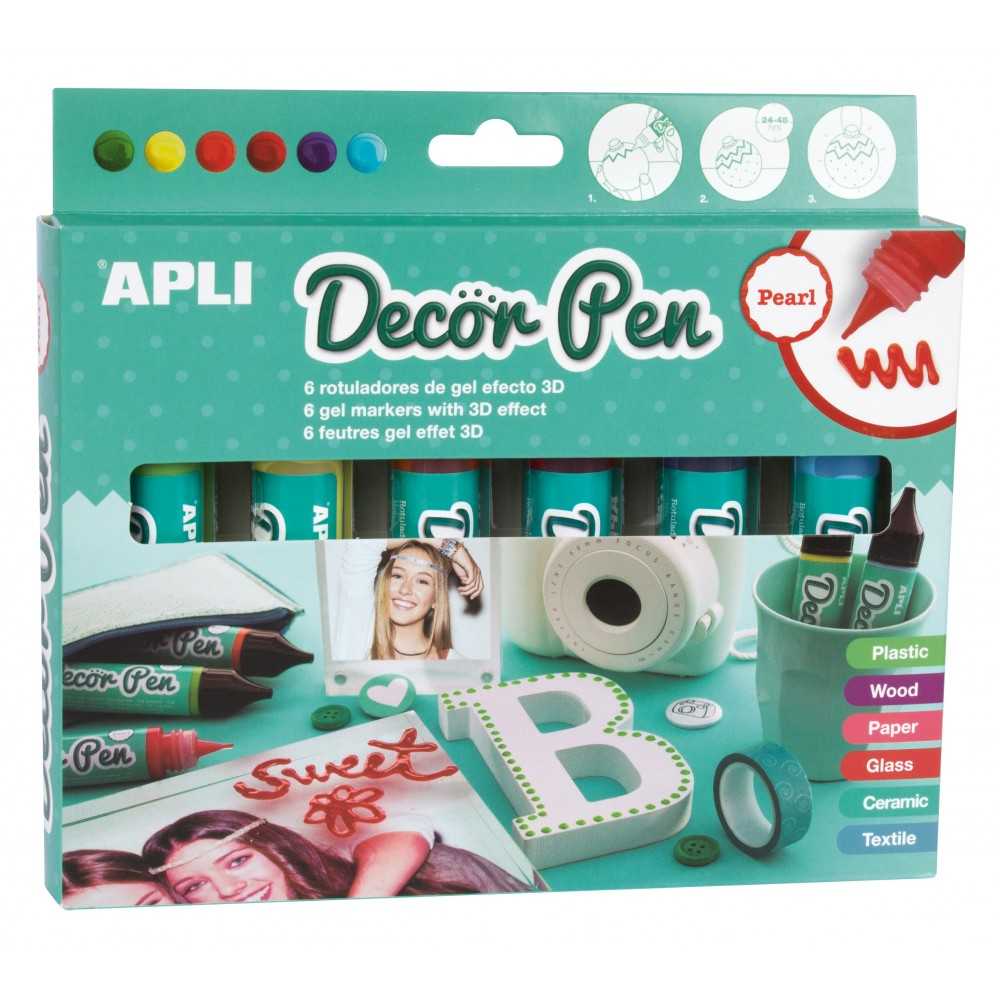 6 Rotuladores Decor Pen 3D Acabado Perlado Colores Surtidos Apli 14966 COMPRAETIQUETAS1