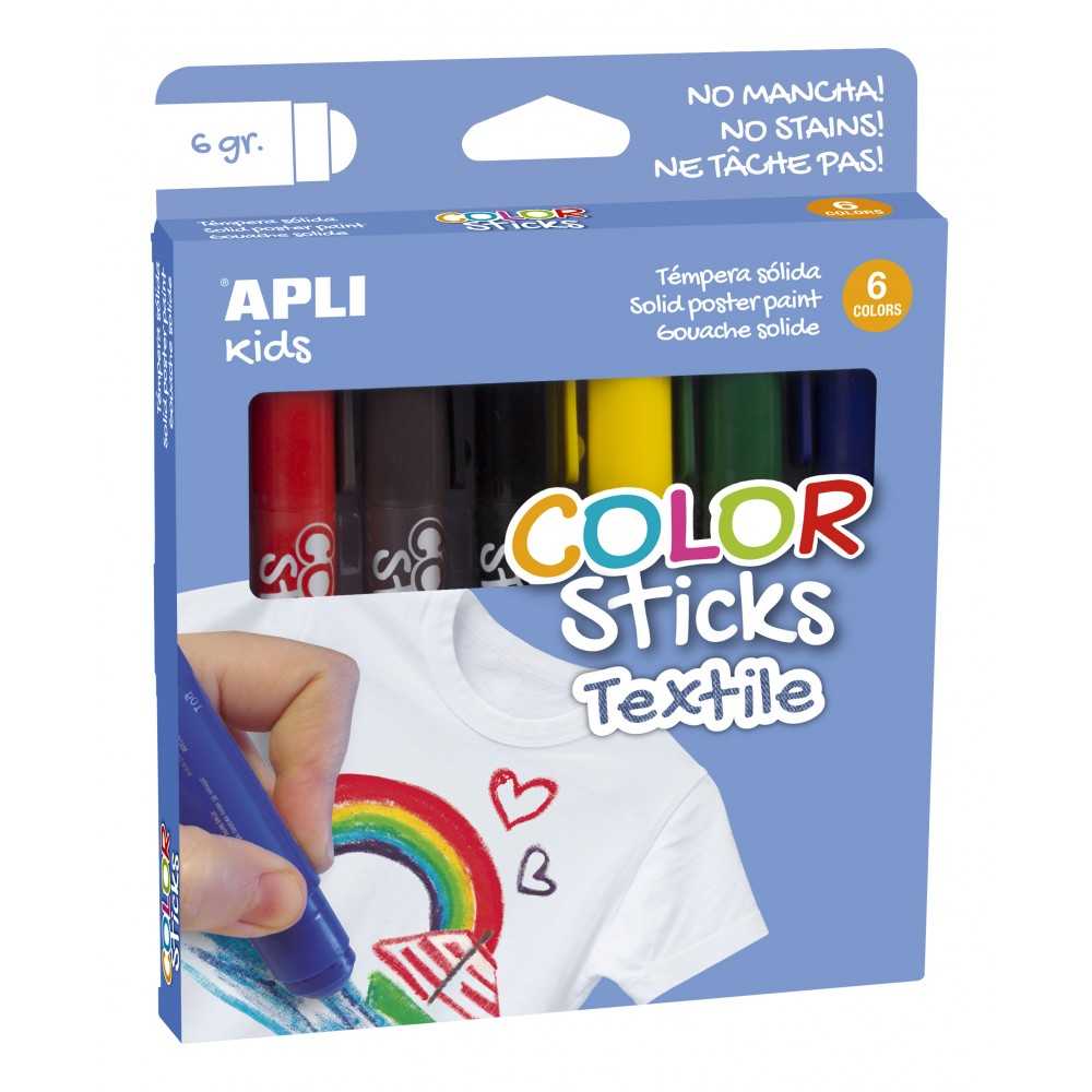 Témperas Sólidas Color Sticks Textil 6 Colores Apli 17539