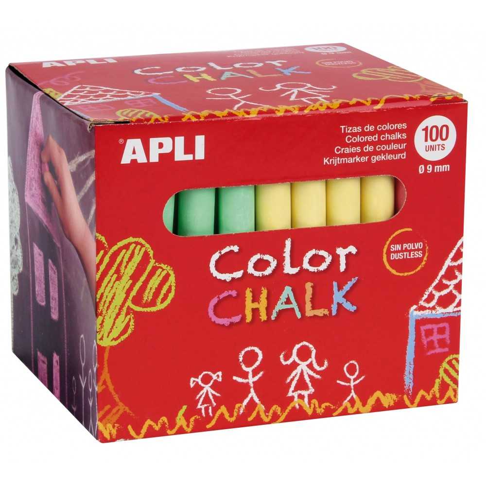 100 Tizas Redondas de Colores Para Pizarra Verde Apli 14575 Compraetiquetas