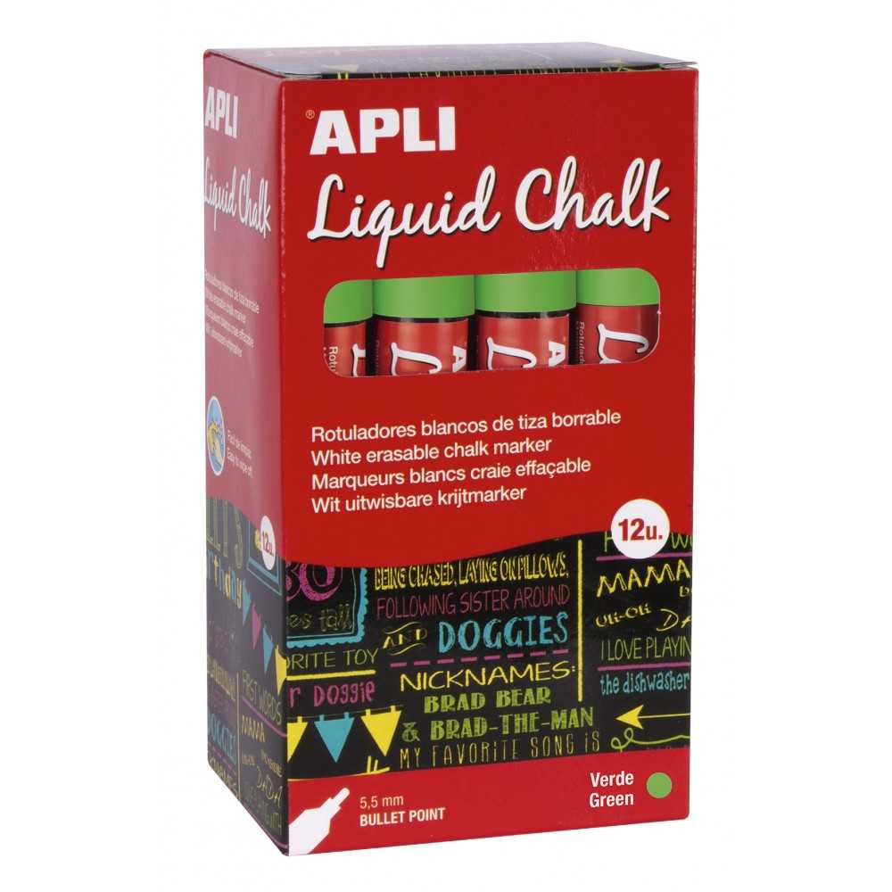 12 Rotuladores Tiza Líquida Borrable Trazo 5,5 mm Color Verde Apli 16903 Compraetiquetas