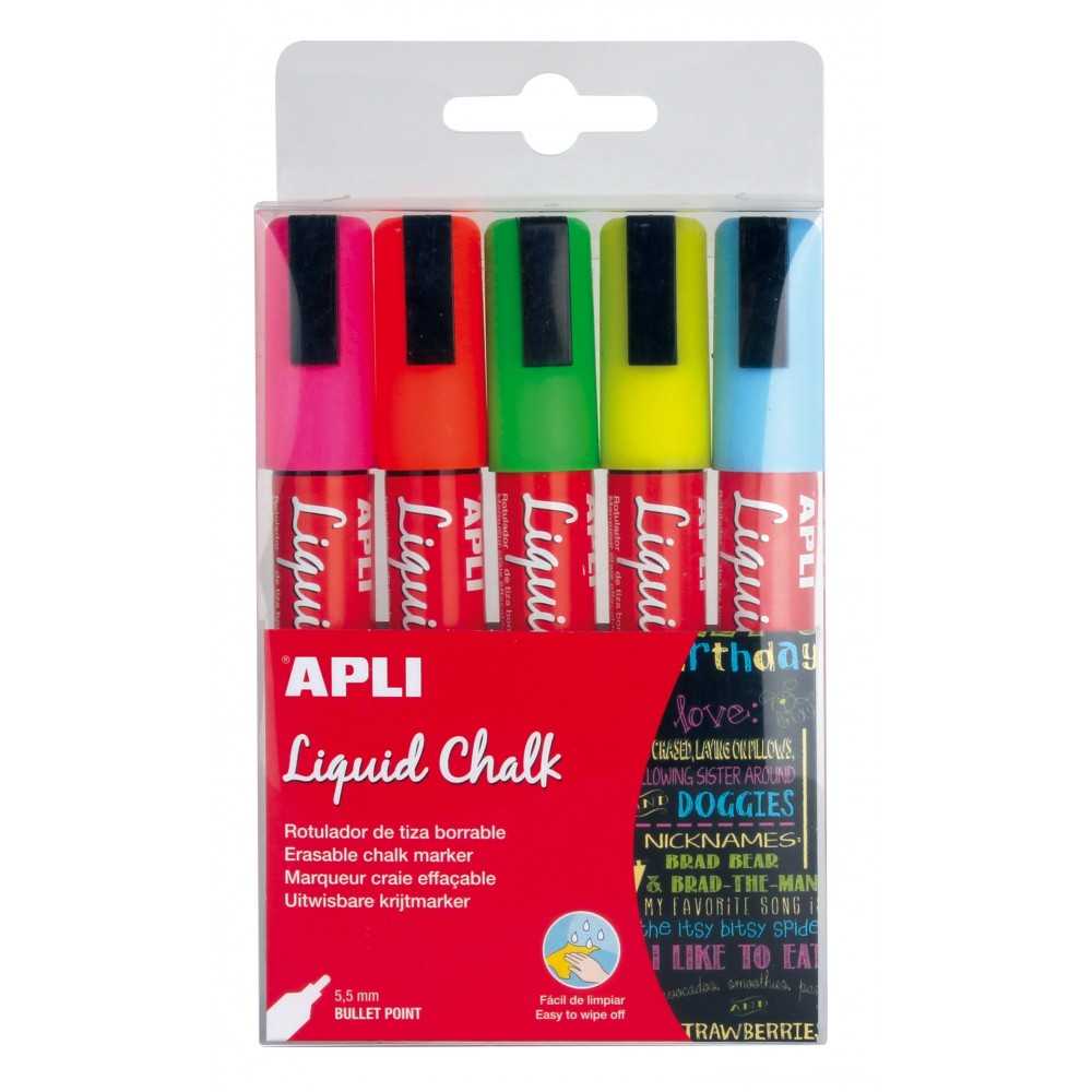 Rotuladores de Tiza Liquida Color Surtido 5,5 mm 5 Uds Apli 13959