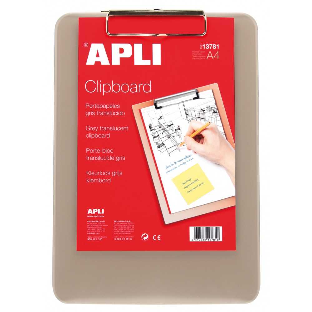 Portapapeles Rígido Plástico Gris A4 Apli 13781