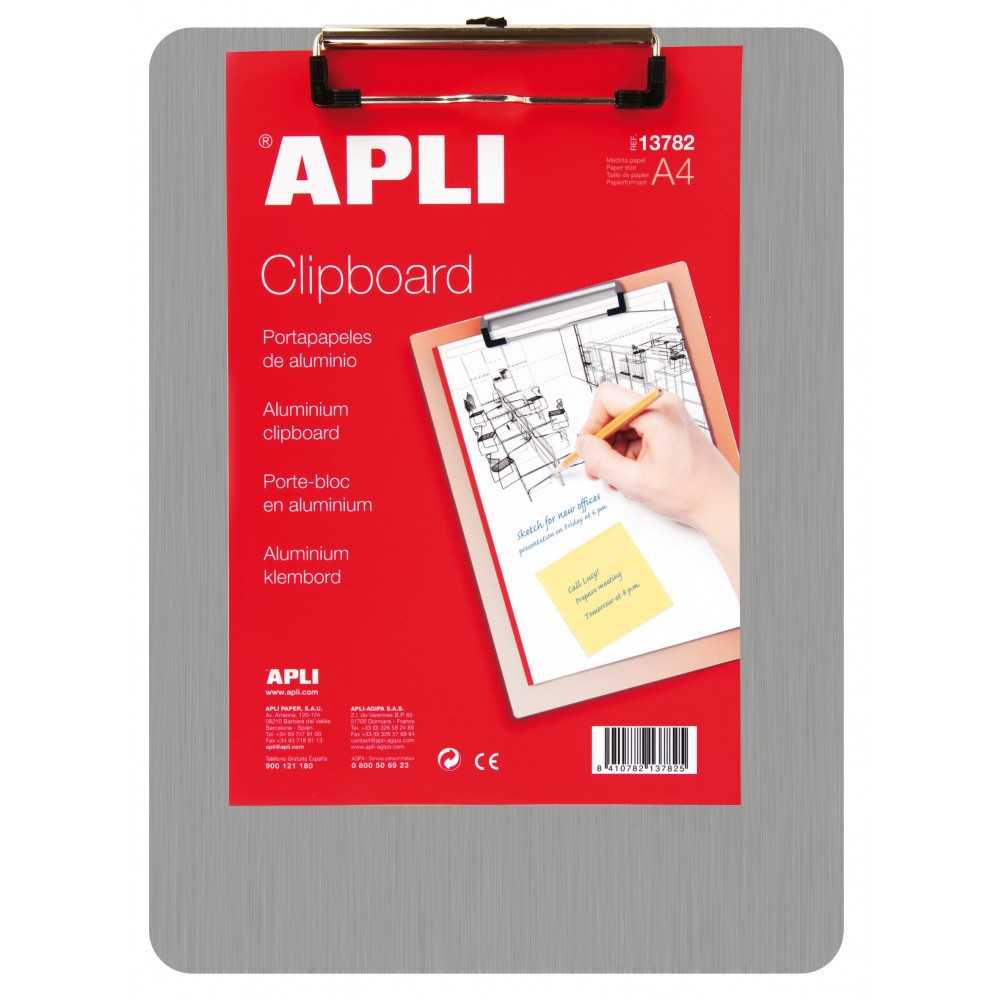 Portapapeles Rígido de Aluminio Color Plata A4 Apli 13782