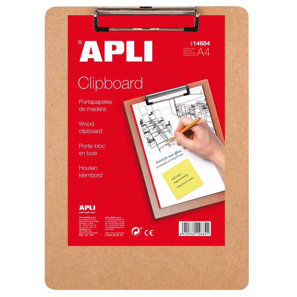 Portapapeles Rígido de Madera Formato A4 Apli 14684