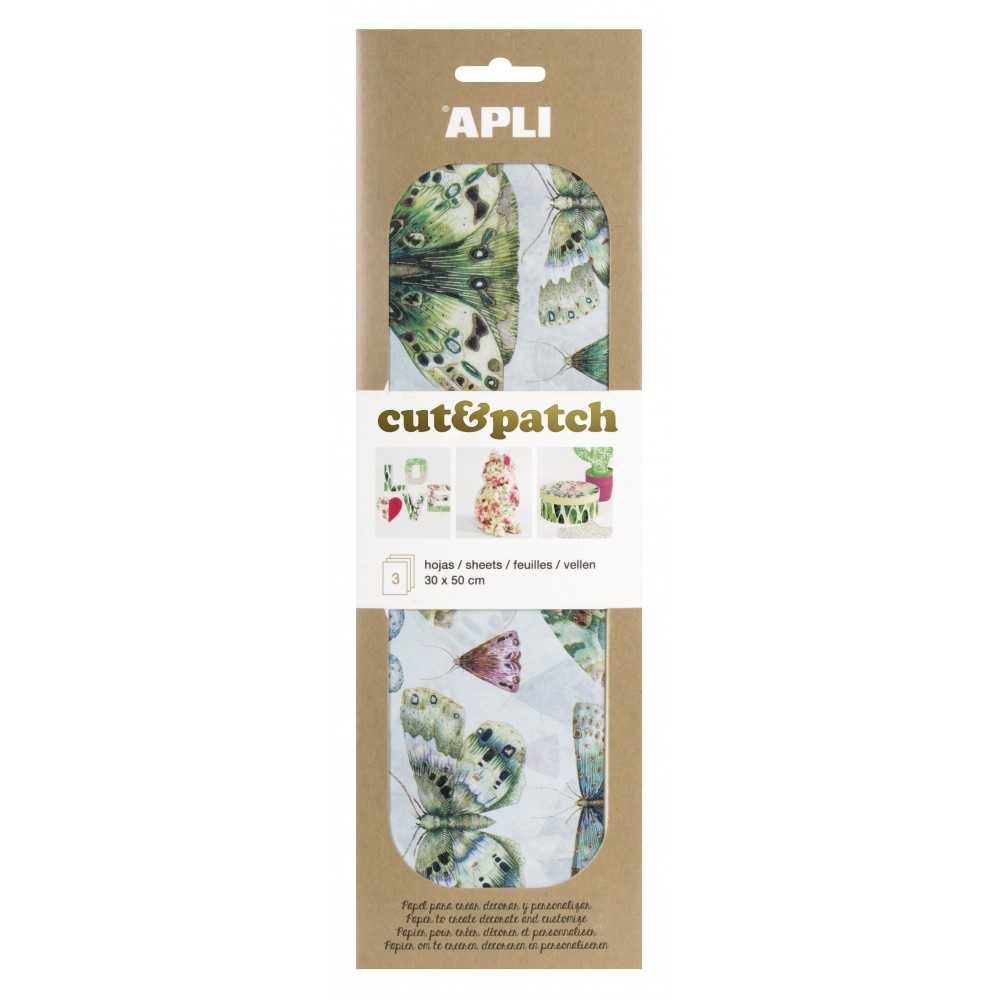 3 Hojas 30x50cm Papel Decopatch Modelo Mariposa Apli 17234 Compraetiquetas