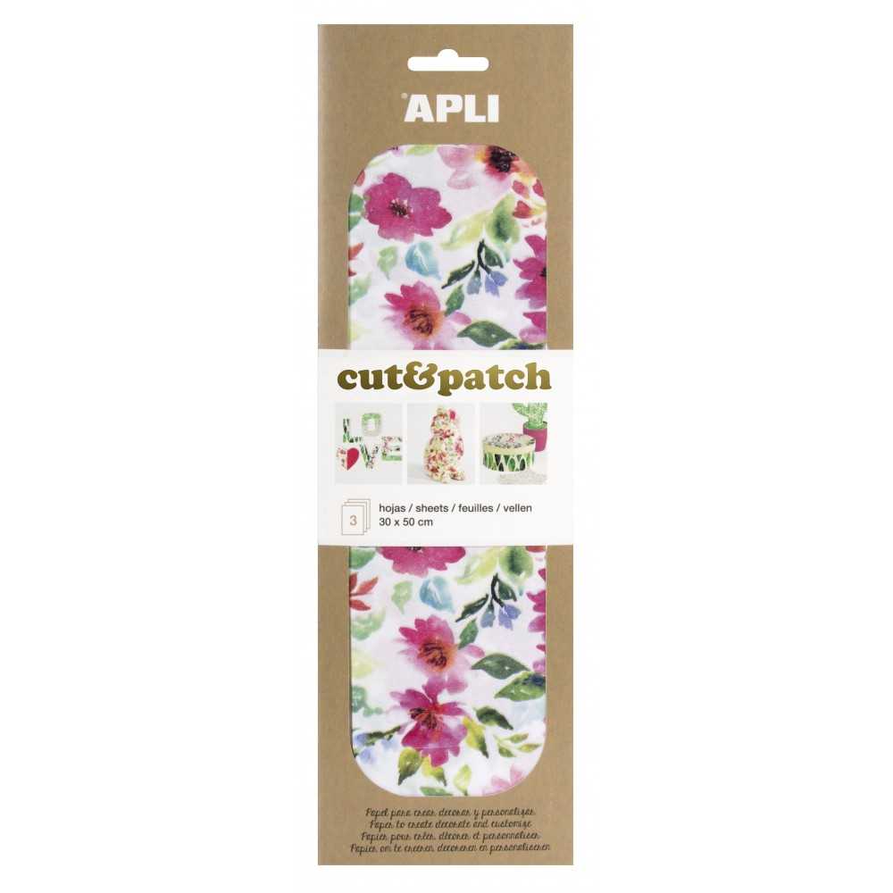 3 Hojas 30x50cm Papel Decopatch Modelo Flores Apli 17230 COMPRAETIQUETAS