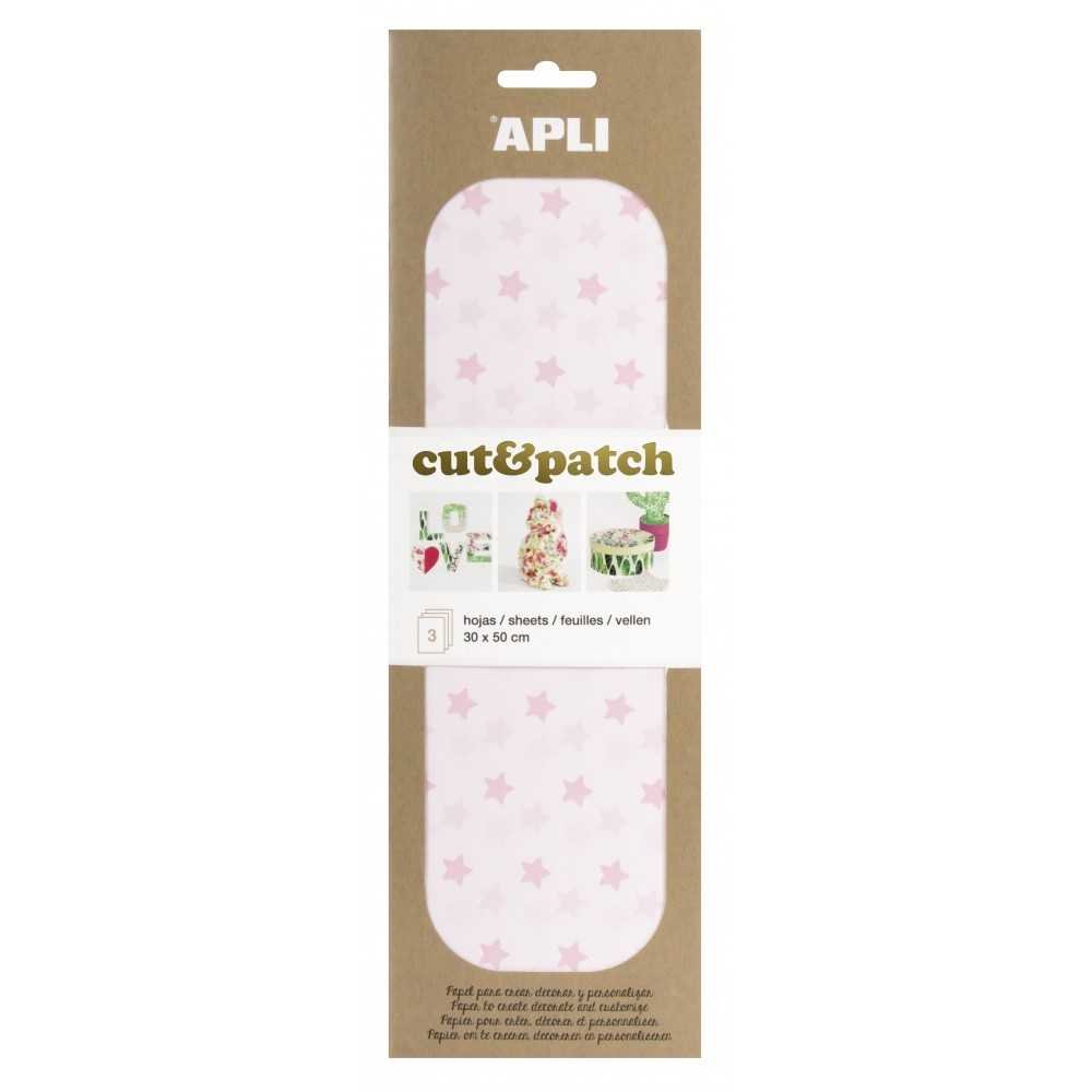 3 Hojas 30x50cm Papel Decopatch Modelo Estrellas Rosa Pastel Apli 17226