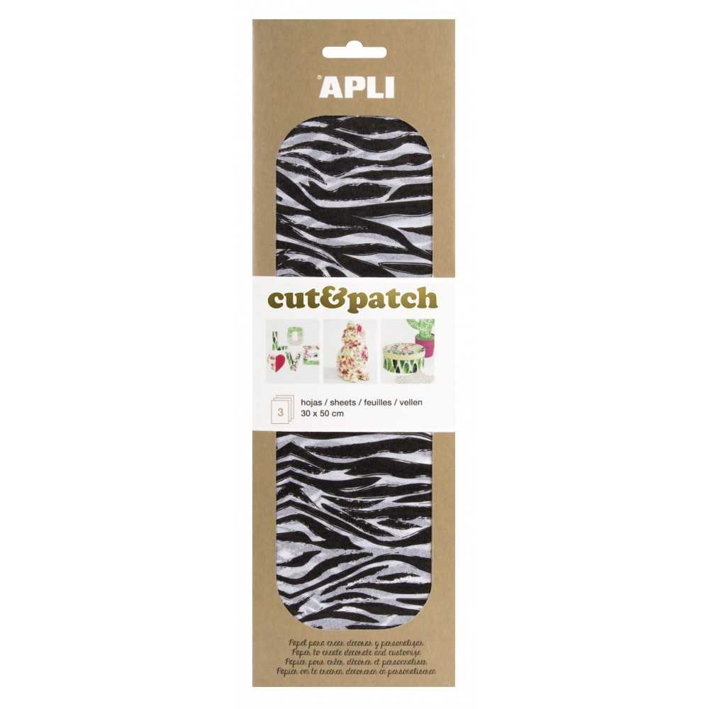 3 Hojas 30x50cm Papel Decopatch Modelo Cebra Apli 17223 COMPRAETIQUETAS