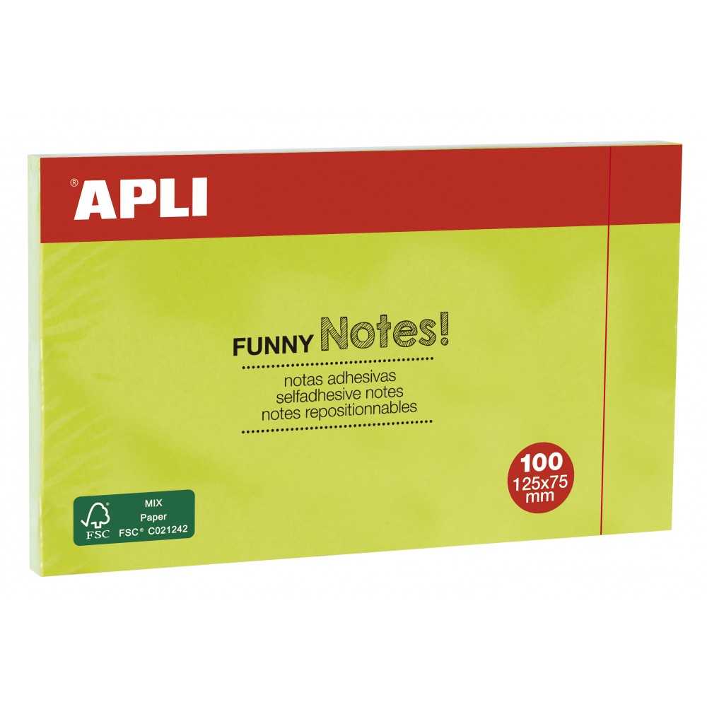 Notas Adhesivas Verde Flúor 125x75 mm 100 Hojas Apli 15004