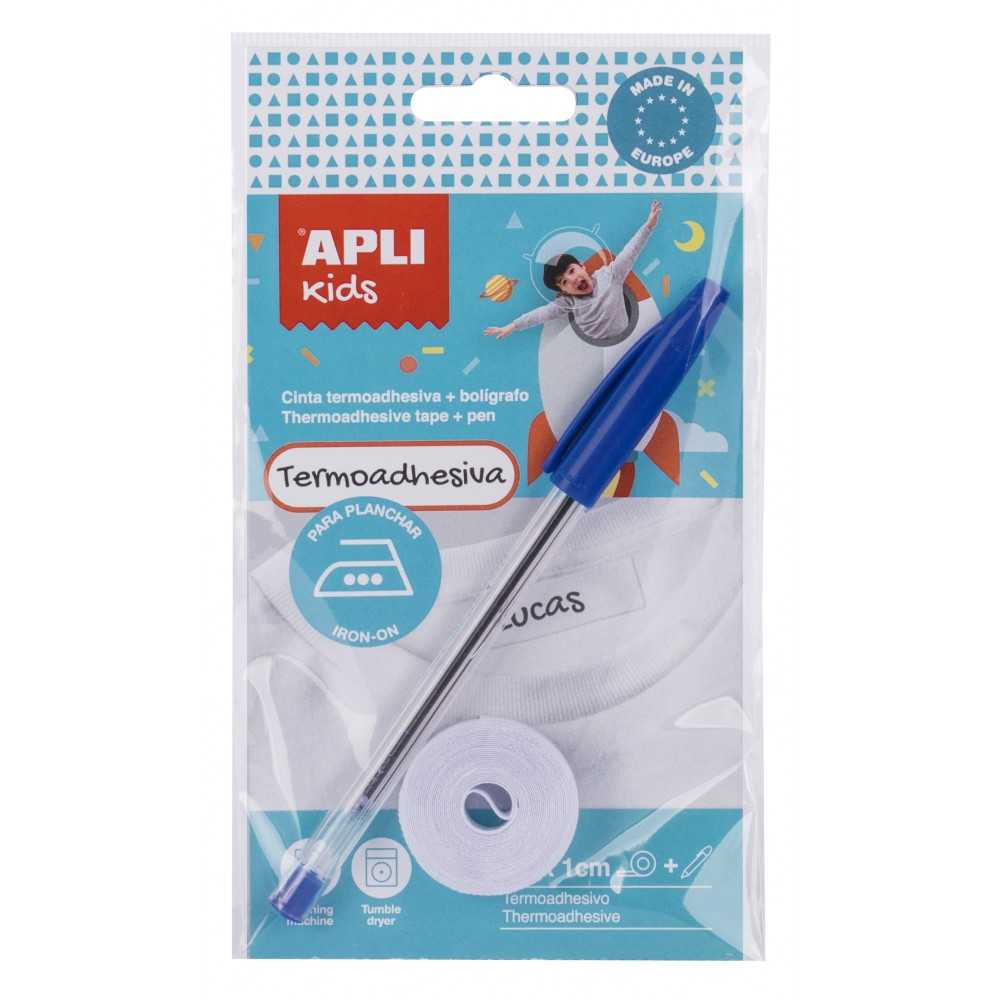 Apli 17796 Cinta Blanca Termoadhesiva 2 m x 1 cm con Bolígrafo