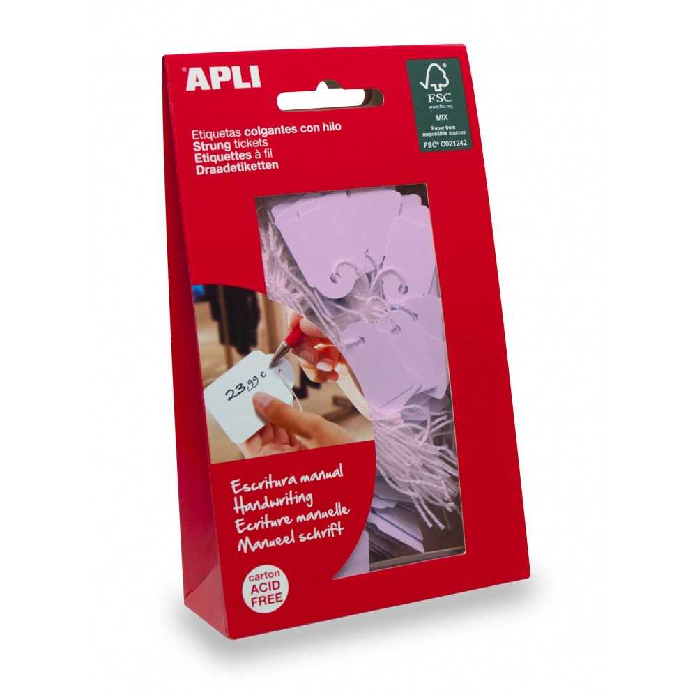 Apli 12929 Etiquetas Colgantes Con Hilo Rosas 100 Uds. 22x35 mm