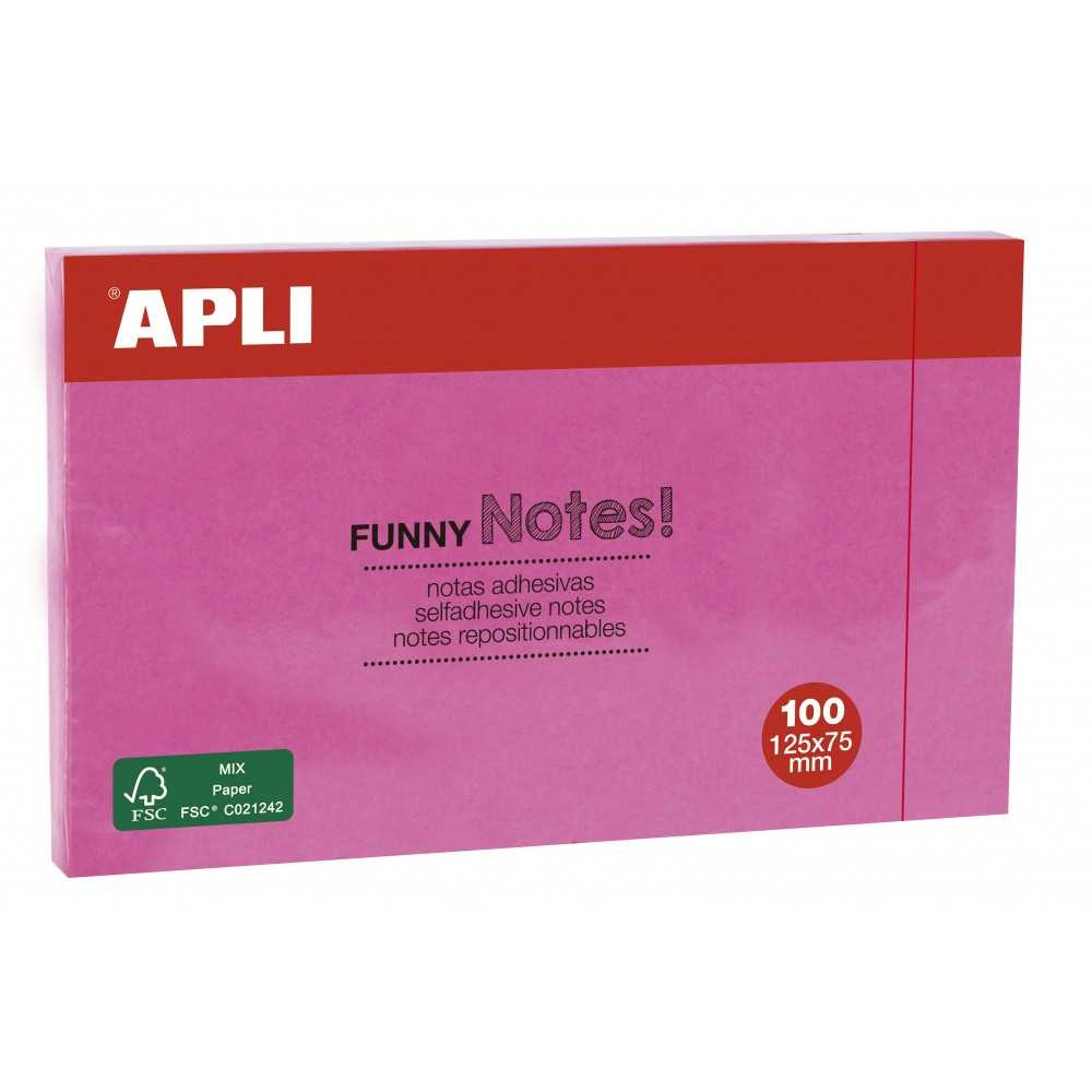 Notas Adhesivas Rosa Flúor 125x75 mm 100 Hojas Apli 15003