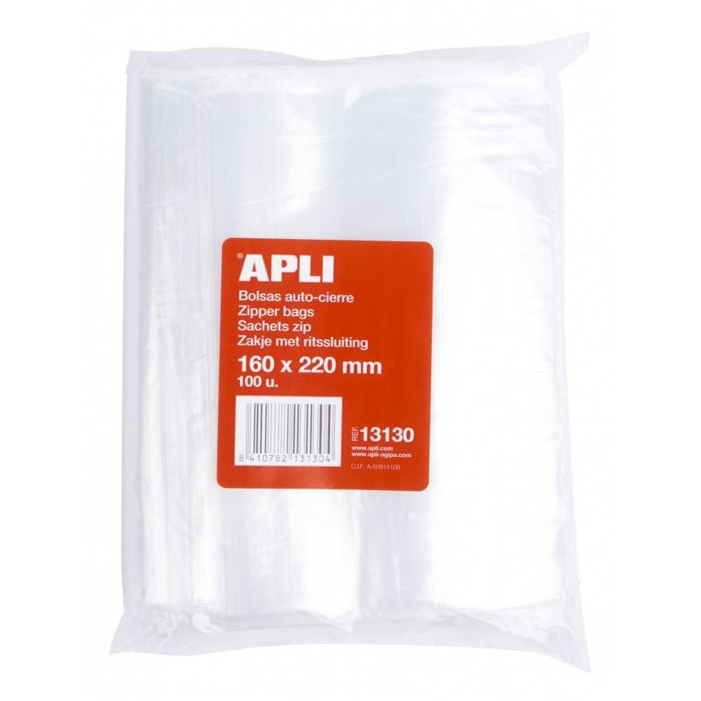 100 Bolsas Autocierre 160 x 220mm Plástico Transparente Apli 13130