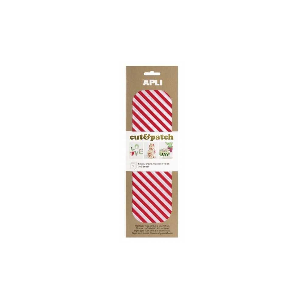 Papel Decopatch Rayas Rojas Blancas 3 Hojas 30x50cms Apli 17221