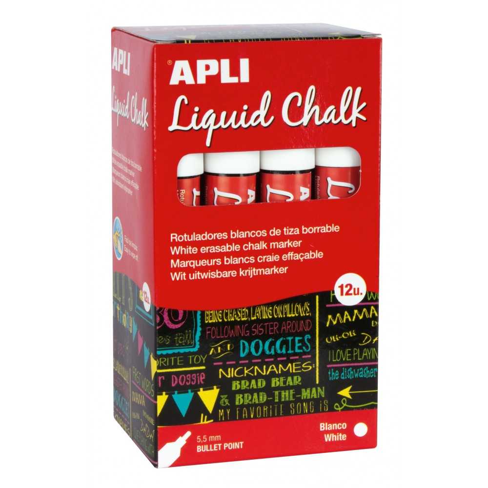 12 Rotuladores de Tiza Borrable Color Blanco Apli 15043 Compraetiquetas