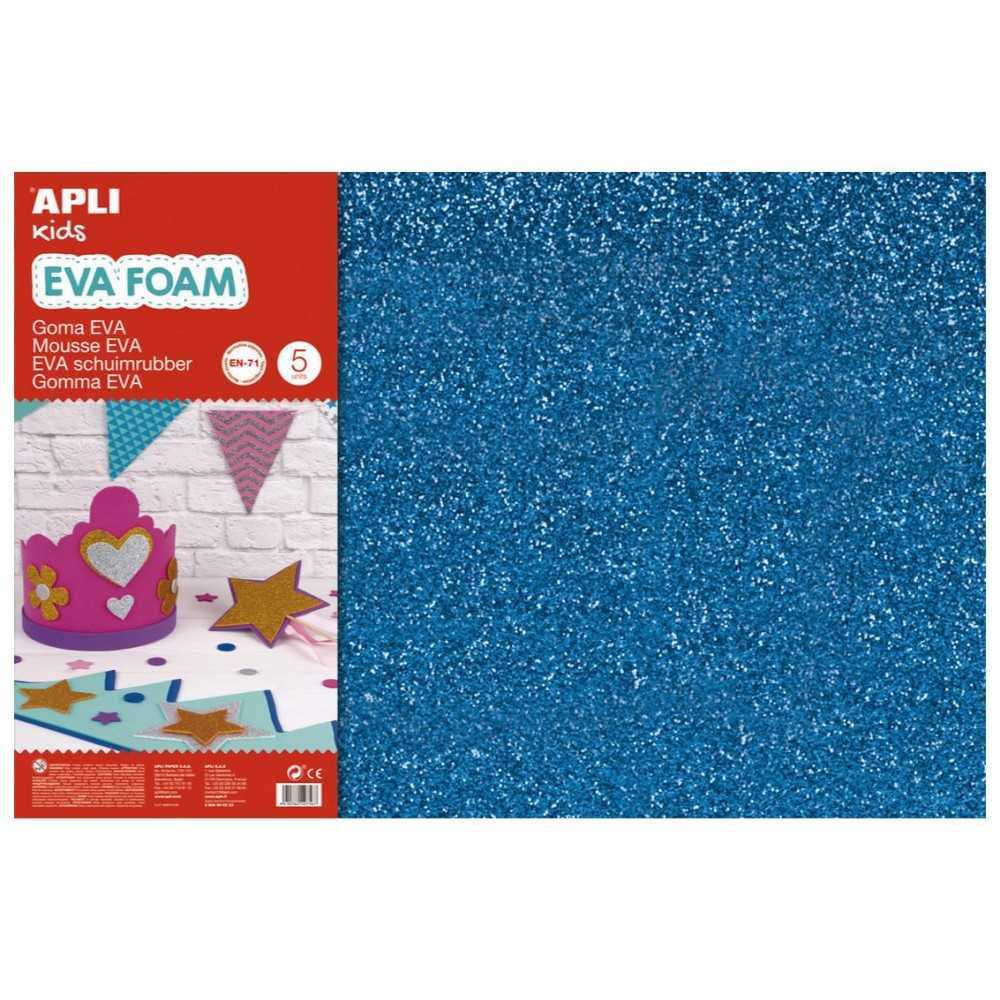 3 Hojas Goma Eva Purpurina Color Azul 60x40 cm Apli 13435 Compraetiquetas