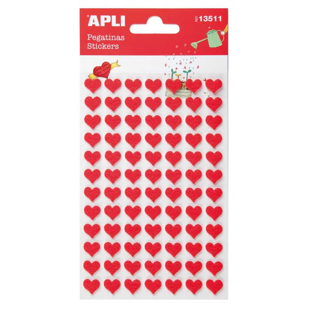 Apli 13511 Bolsa Pegatinas Corazones Rojos Fieltro 1H