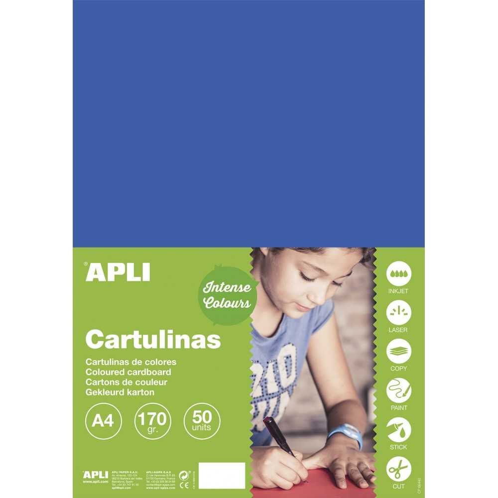 50 Hojas Cartulina Azul Medio A4 170gr Apli 16502 compraetiquetas