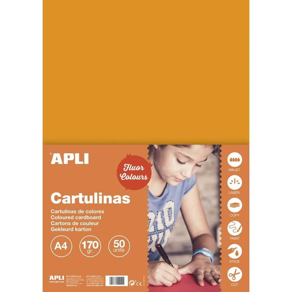 50 Hojas Cartulina Naranja Fluor  A4 170gr  Apli 14250 compraetiquetas