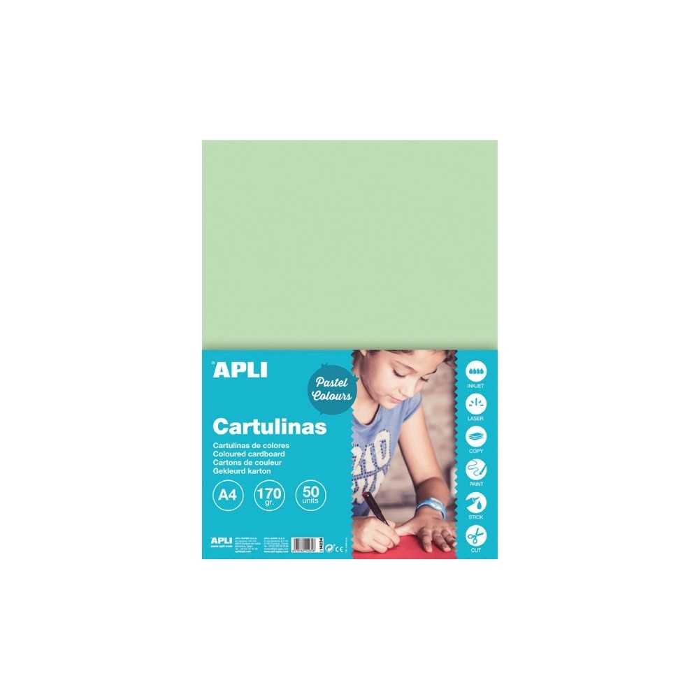 50 Hojas Cartulina A4, 170gr Color Verde Esmeralda Apli 14234 compraetiquetas.com
