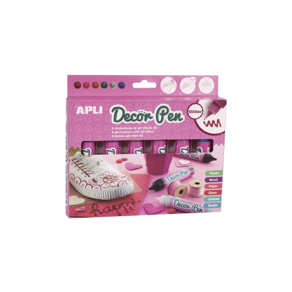 6 Rotuladores Decor Pen 3D Acabado Purpurina Colores Surtidos Apli 14968 Compraetiquetas