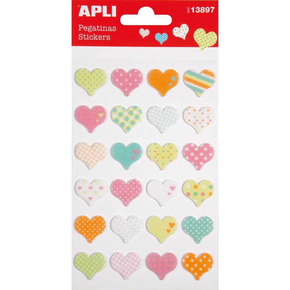 Apli 13897 Bolsa Pegatinas Corazones Fieltro Estampados 1H