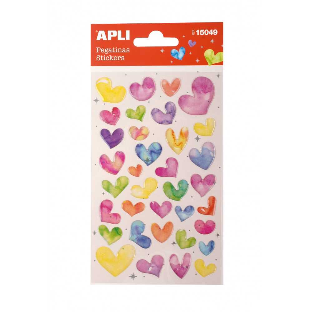 Apli 15049 Bolsa Pegatinas Forma Corazones Purpurina 1H