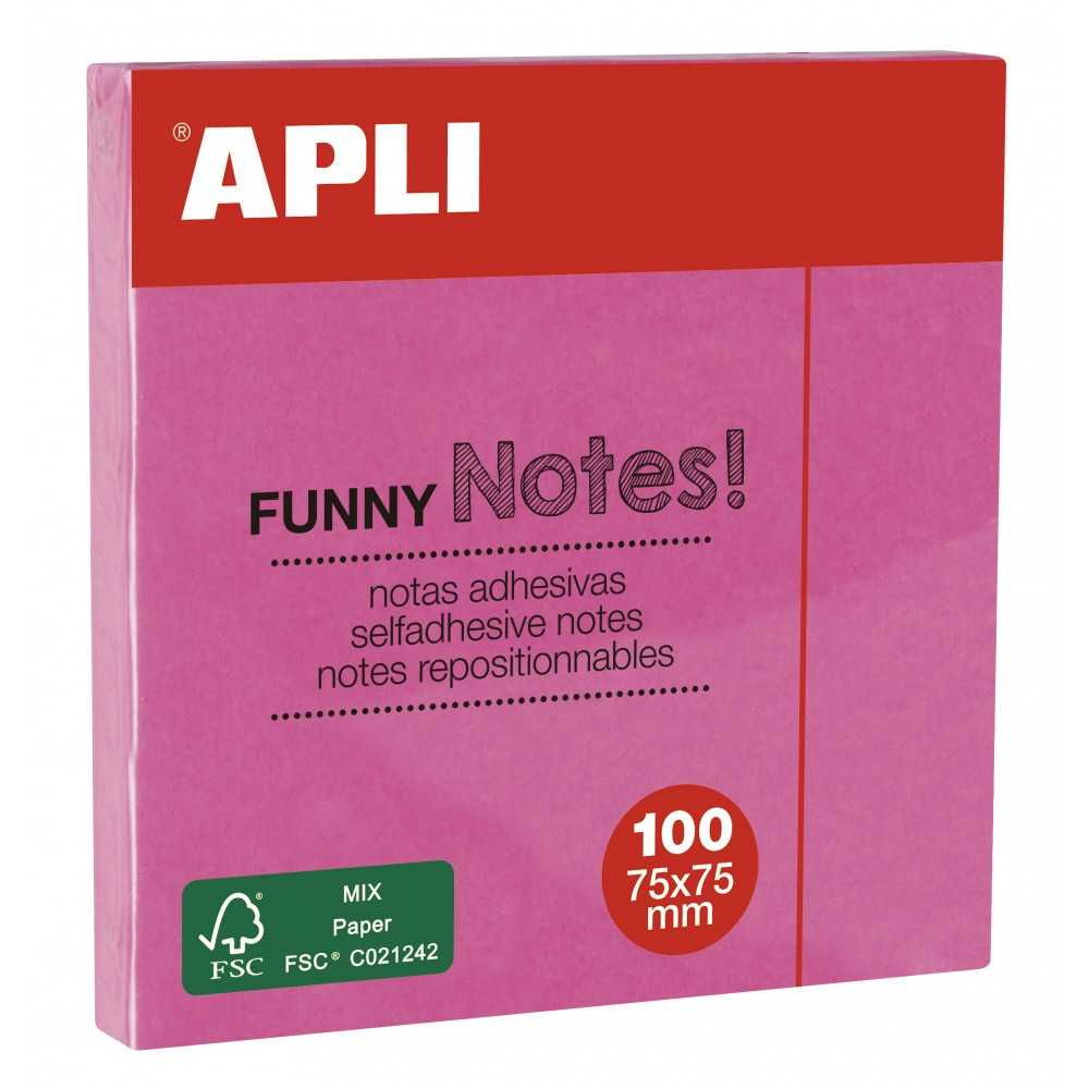 Notas Adhesivas Rosa Flúor 75x75 mm 100 Hojas Apli 11898