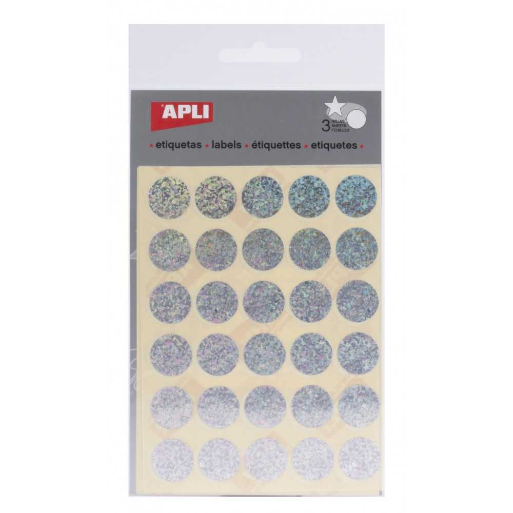 Apli 11810 Bolsa Gomets Redondos Holográficos Plata Ø20 mm 3H